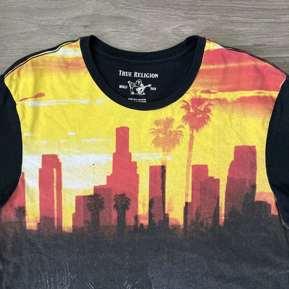 True Religion Mens S T Shirt Short Sleeve Multicolor Sunset LA Graphic